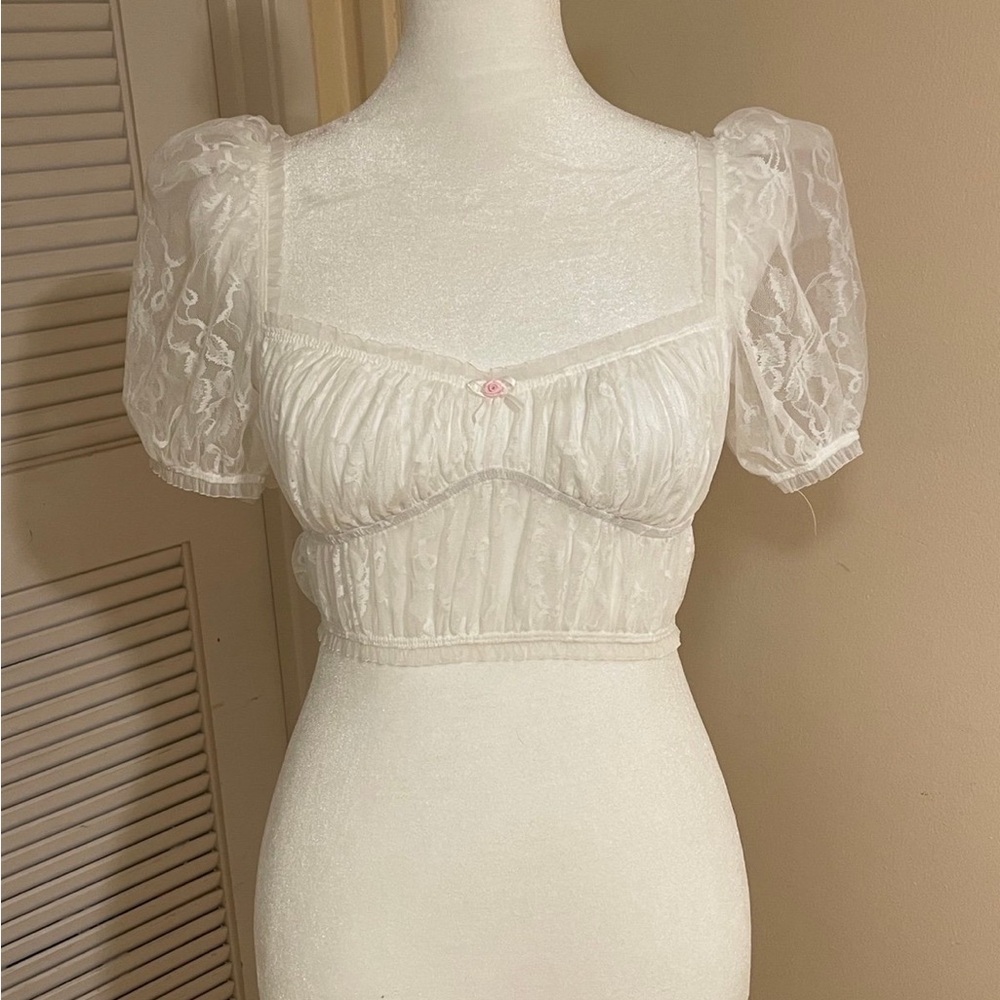 Forloveandlemons x Victoria Secret white floral lace crop top
